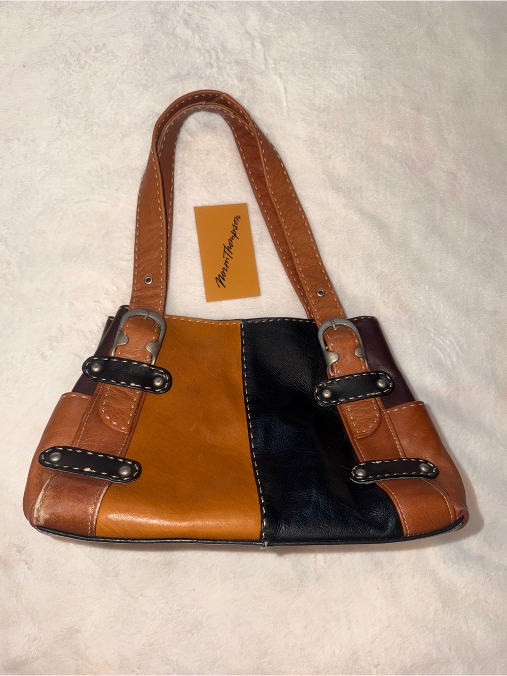 Thompson Two-Tone Shoulder Bag in Tan and Black